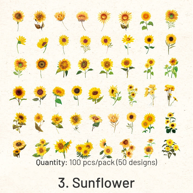 Flower PET Stickers - Rose, Hydrangea, Sunflower, Tulip sku-3