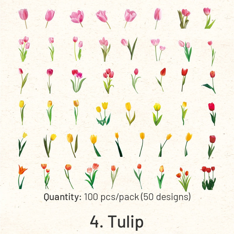 Flower PET Stickers - Rose, Hydrangea, Sunflower, Tulip sku-4