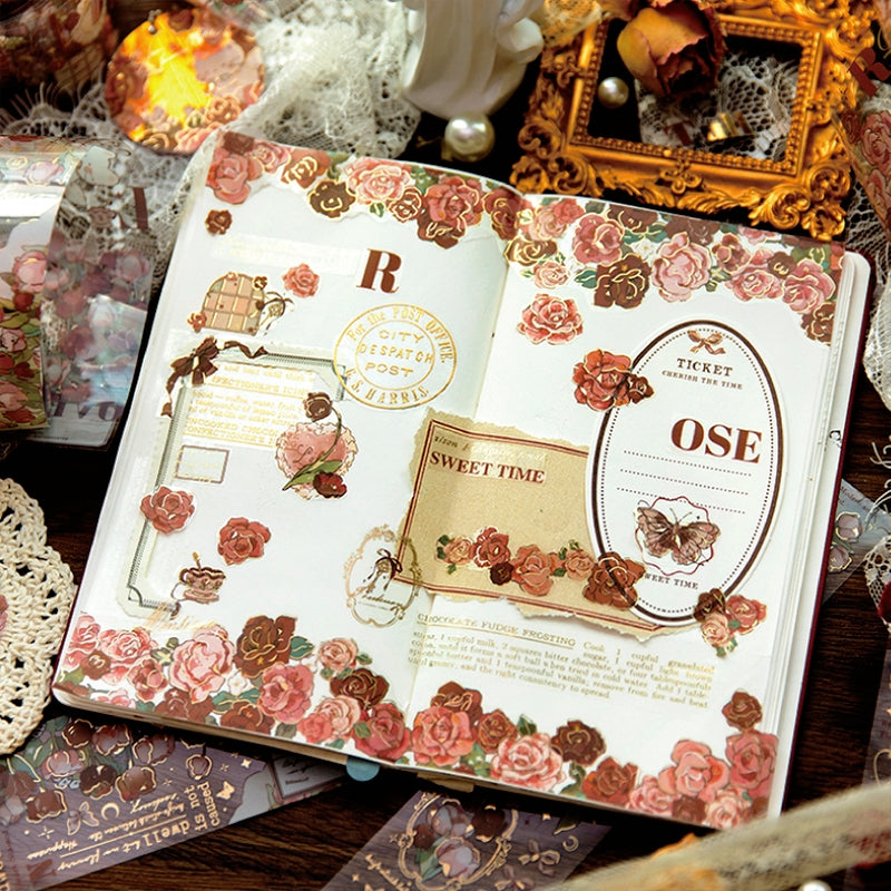 Flower Theme Botanical Foil Stamped PET Tape - Rose, Tulip b