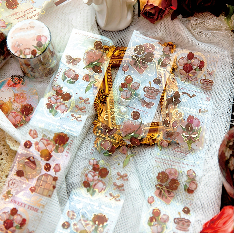 Flower Theme Botanical Foil Stamped PET Tape - Rose, Tulip b4
