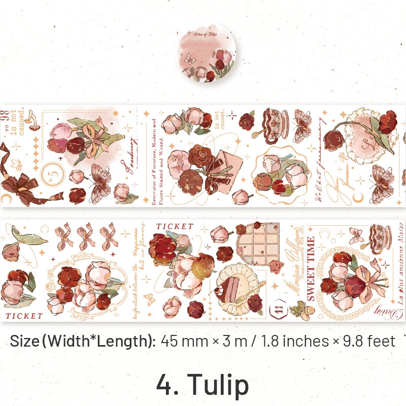 Flower Theme Botanical Foil Stamped PET Tape - Rose, Tulip sku-4