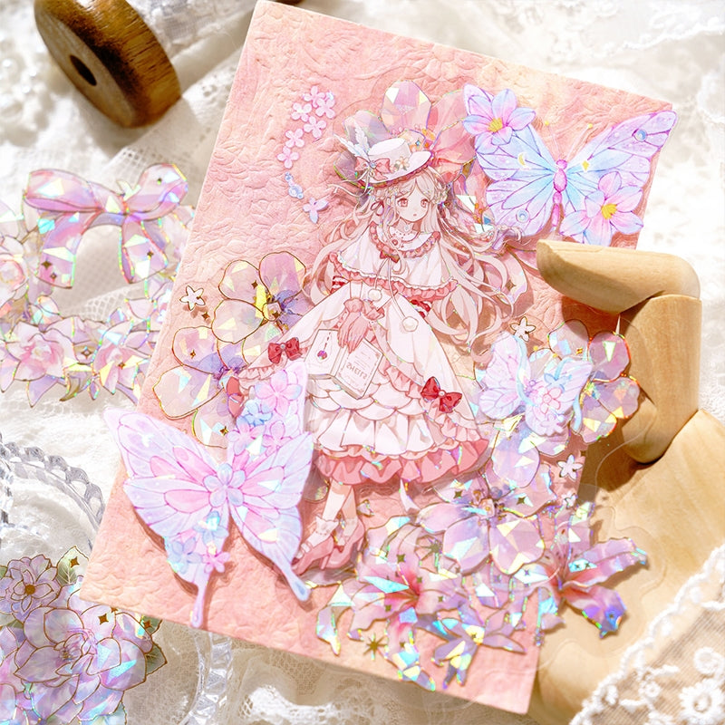 Flower Theme Holographic Hot Stamping PET Stickers - Stamprints1