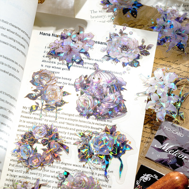 Flower Theme Holographic Hot Stamping PET Stickers - Stamprints2