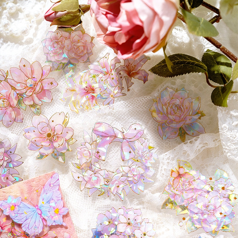 Flower Theme Holographic Hot Stamping PET Stickers - Stamprints3