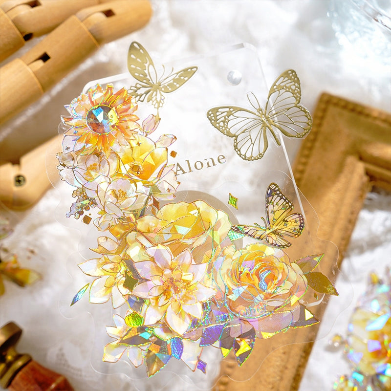 Flower Theme Holographic Hot Stamping PET Stickers - Stamprints5