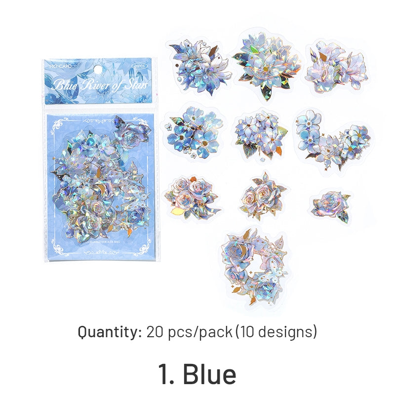 Flower Theme Holographic Hot Stamping PET Stickers sku-1