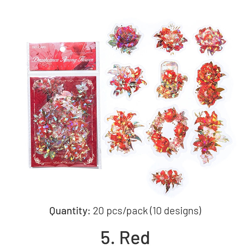 Flower Theme Holographic Hot Stamping PET Stickers sku-5