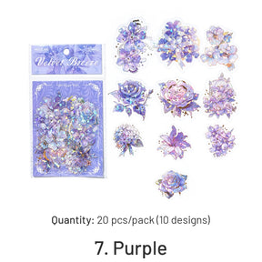 Flower Theme Holographic Hot Stamping PET Stickers sku-7