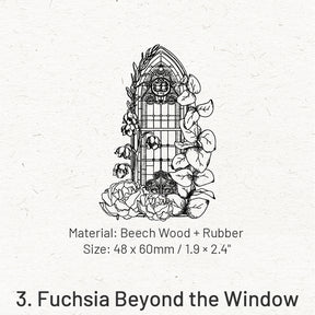 Flowers Outside the Window Series Window Theme Wooden Rubber Stamp sku-3