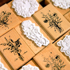 Forest Floral Series Wooden Rubber Stamp c2