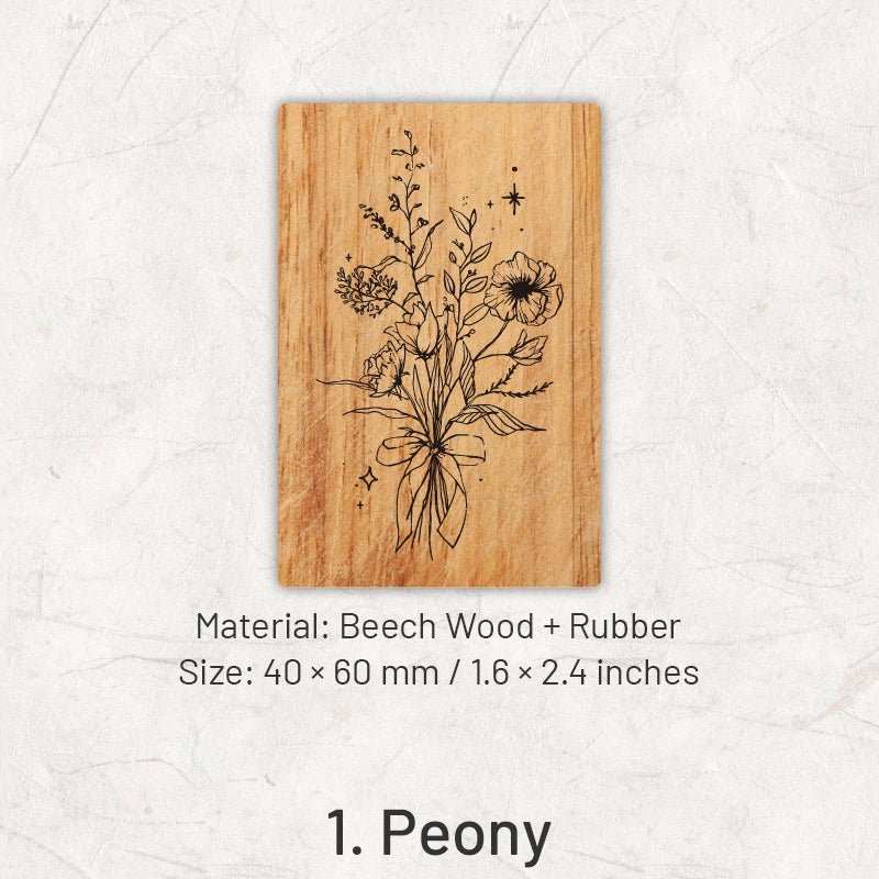 Forest Floral Series Wooden Rubber Stamp sku-1