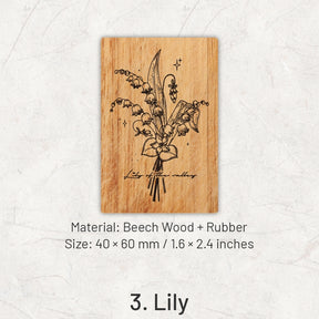 Forest Floral Series Wooden Rubber Stamp sku-3