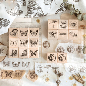 Forest Specimen Theme Wood Rubber Stamp b1