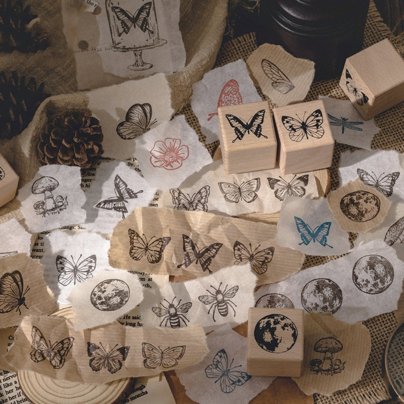 Forest Specimen Theme Wood Rubber Stamp b2