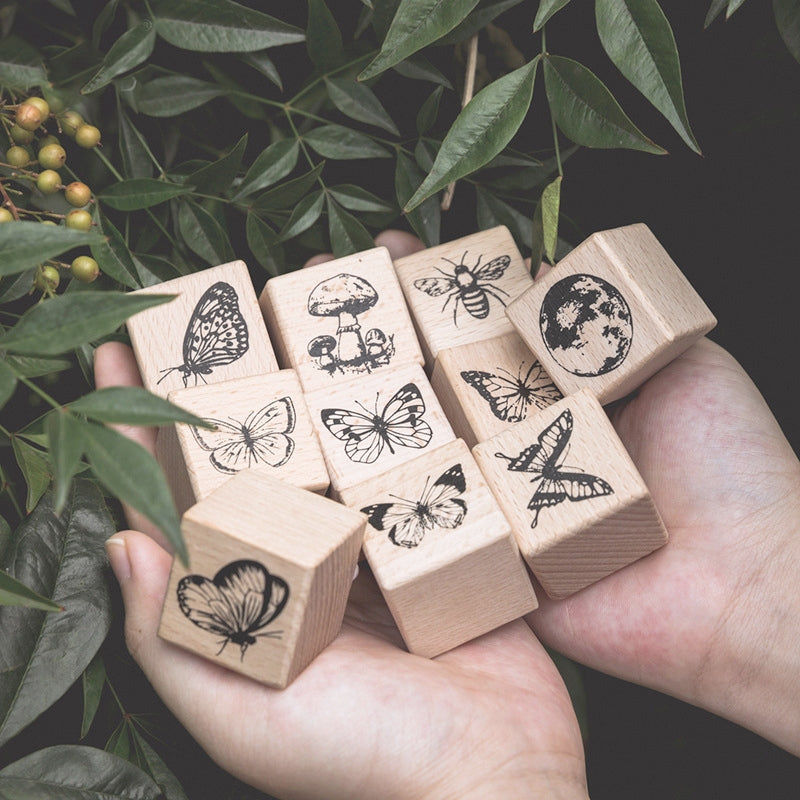 Forest Specimen Theme Wood Rubber Stamp b3