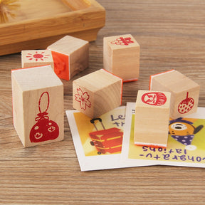 Fun Lifestyle Patterns Wooden Rubber Stamp Set b1