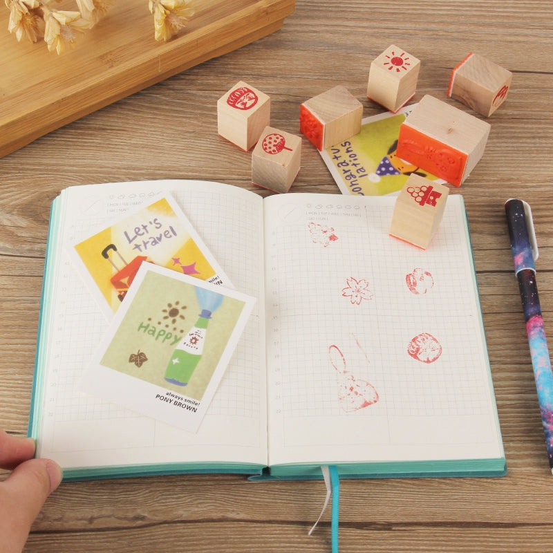 Fun Lifestyle Patterns Wooden Rubber Stamp Set b3