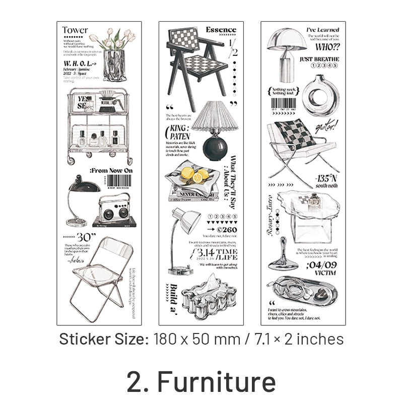 Furniture and Everyday Items PET Stickers - Bottle, Coffee, Bag, Headphone sku-2