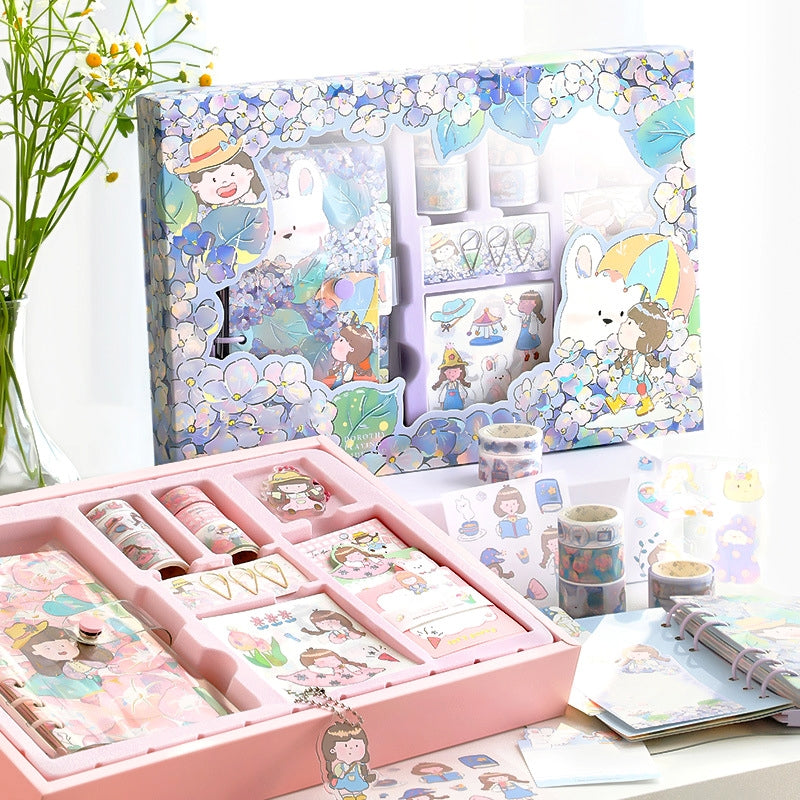 Girl and Flowers Loose-leaf Journal Gift Box Set a