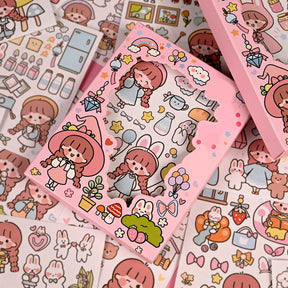 Girl Cute Cartoon Washi Sticker -People, Rabbit c-