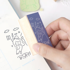 Girl's Daily Life Cartoon Wooden Rubber Stamps b1