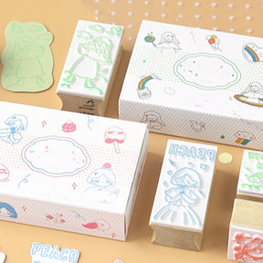 Girl's Daily Life Cartoon Wooden Rubber Stamps b5
