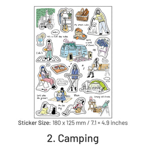 Girl's Life Character Theme PET Stickers - Travel, Camping, Coffee, Stay at Home sku-2