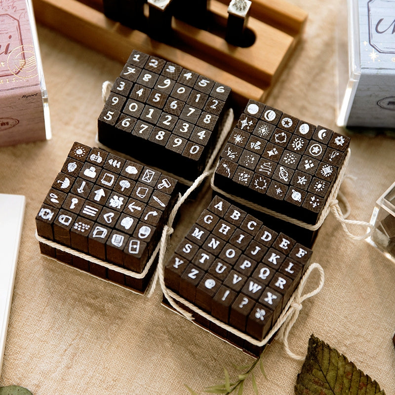 Glitter Daily Series Mini Wooden Rubber Stamp Set a