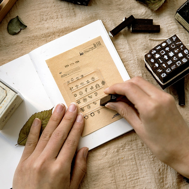 Glitter Daily Series Mini Wooden Rubber Stamp Set b2