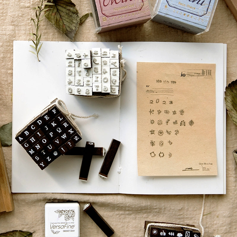 Glitter Daily Series Mini Wooden Rubber Stamp Set b3