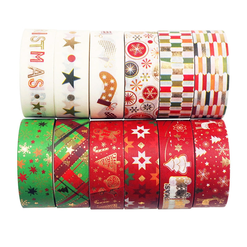 Gold Foil Christmas Washi Tape Set - 12 Rolls b