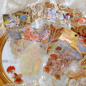 Gold Foil PET Stickers - Flower Fairy, Words, Butterfly, Flower a-