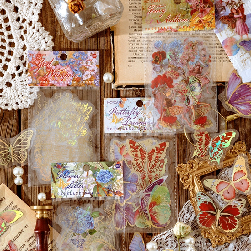 Gold Foil PET Stickers - Flower Fairy, Words, Butterfly, Flower a