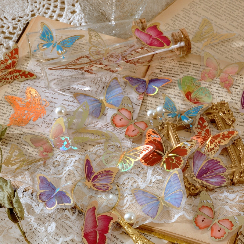 Gold Foil PET Stickers - Flower Fairy, Words, Butterfly, Flower b1-