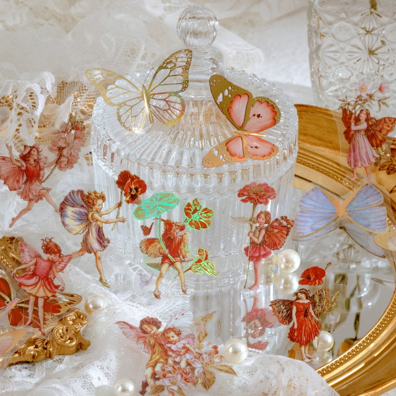 Gold Foil PET Stickers - Flower Fairy, Words, Butterfly, Flower b2