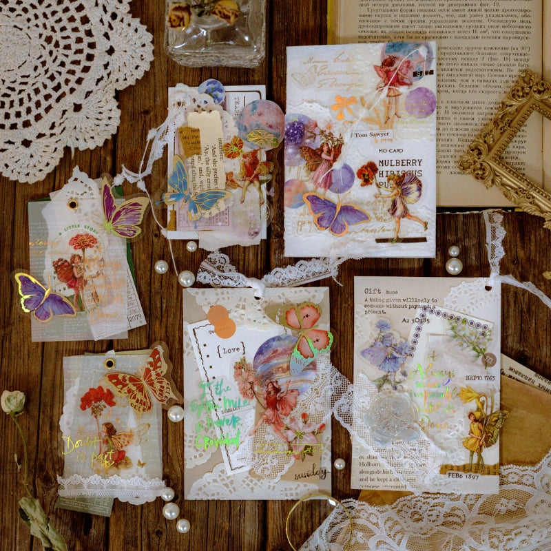 Gold Foil PET Stickers - Flower Fairy, Words, Butterfly, Flower b-