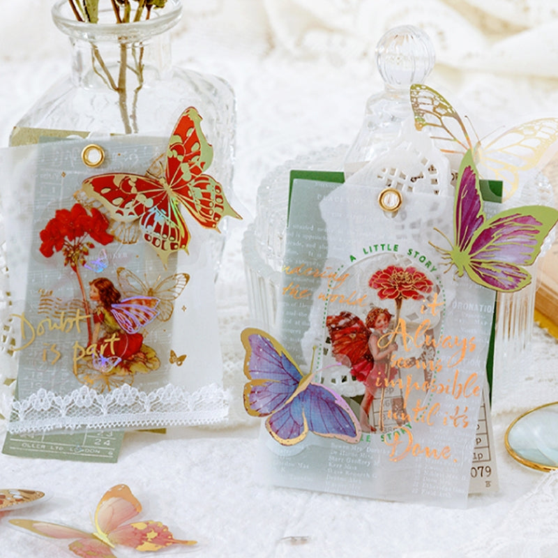 Gold Foil PET Stickers - Flower Fairy, Words, Butterfly, Flower b