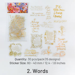 Gold Foil PET Stickers - Flower Fairy, Words, Butterfly, Flower sku-2
