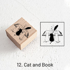 Good Day Cartoon Character Cat Wooden Rubber Stamp sku-12