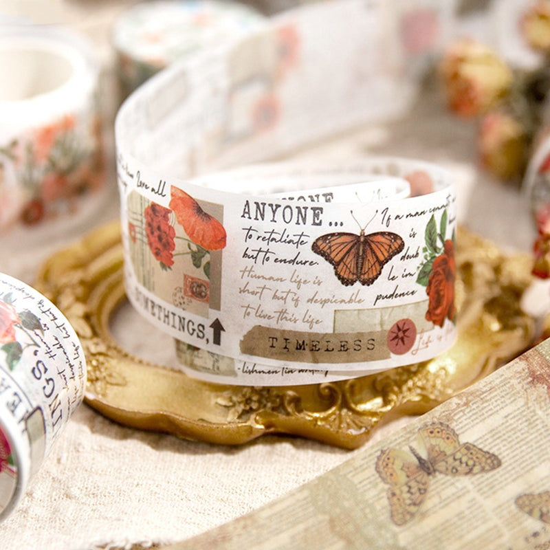 Good Old Days Series Retro Plant Butterfly Washi Tape b1