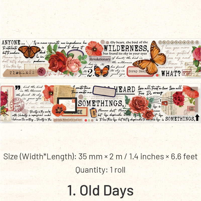 Good Old Days Series Retro Plant Butterfly Washi Tape sku-1