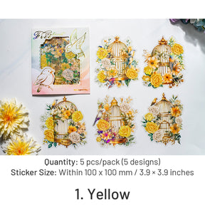 Gorgeous Floral Birdcage Series Laser Gold Stamping Rainbow PET Sticker sku-1
