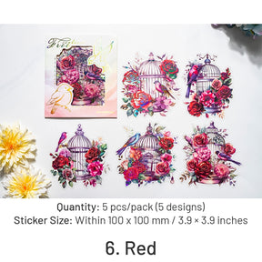 Gorgeous Floral Birdcage Series Laser Gold Stamping Rainbow PET Sticker sku-6