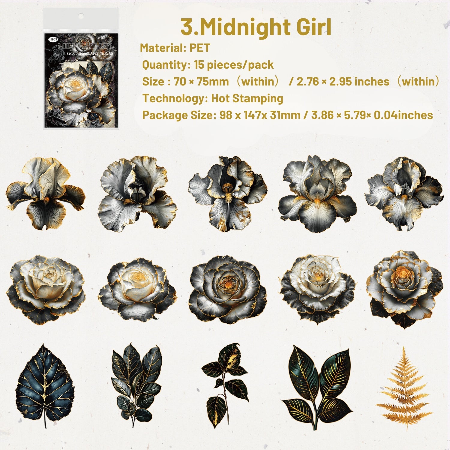 Gothic Plant Book Series Retro Dark Plant Flower PET Sticker 17