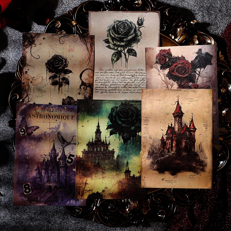 Gothic Style Halloween Material Paper - Castle, Rose b1
