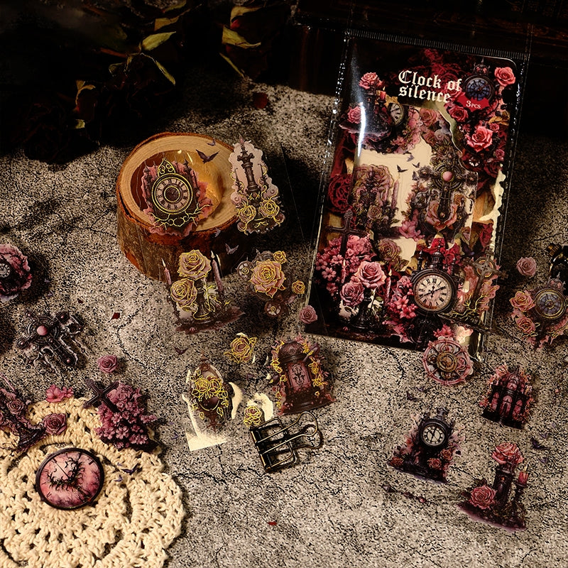 Gothic Vintage PET Stickers - Rose, Chessboard, Clock, Playing Cards, Wings, Halloween b2