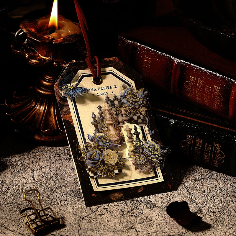 Gothic Vintage PET Stickers - Rose, Chessboard, Clock, Playing Cards, Wings, Halloween b4