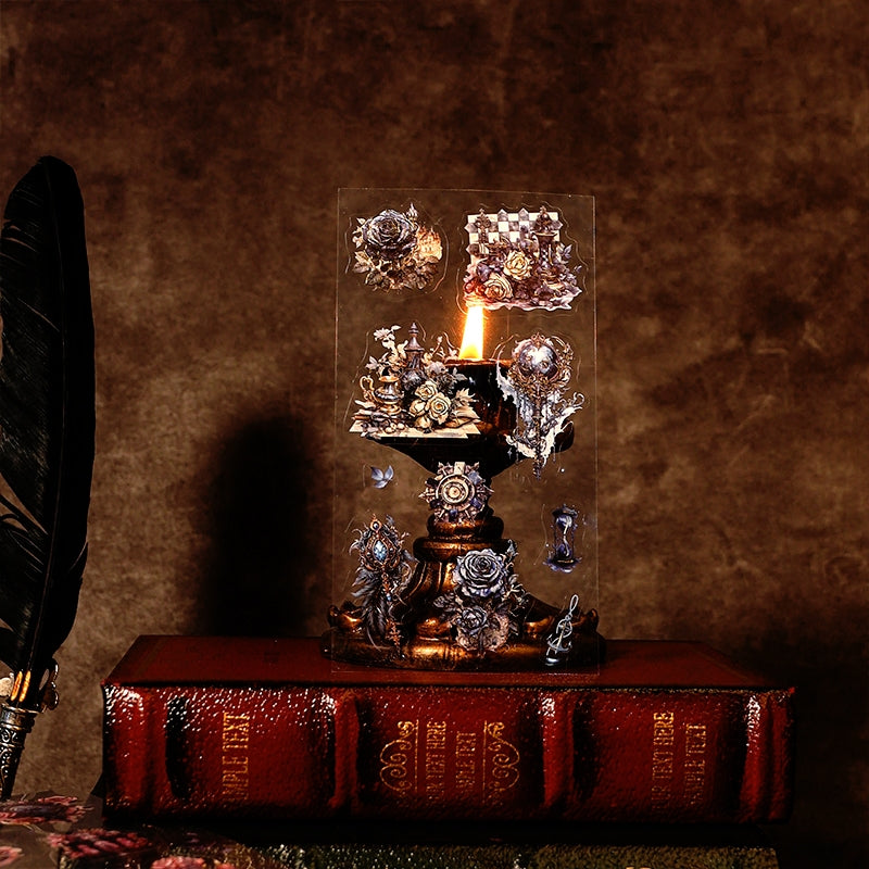 Gothic Vintage PET Stickers - Rose, Chessboard, Clock, Playing Cards, Wings, Halloween c