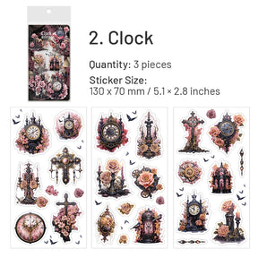 Gothic Vintage PET Stickers - Rose, Chessboard, Clock, Playing Cards, Wings, Halloween sku-2