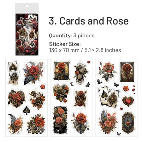 Gothic Vintage PET Stickers - Rose, Chessboard, Clock, Playing Cards, Wings, Halloween sku-3